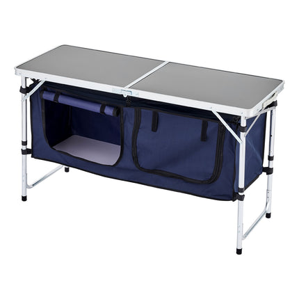 Camping Kitchen Table – Folding, 3-Height, Storage, Blue