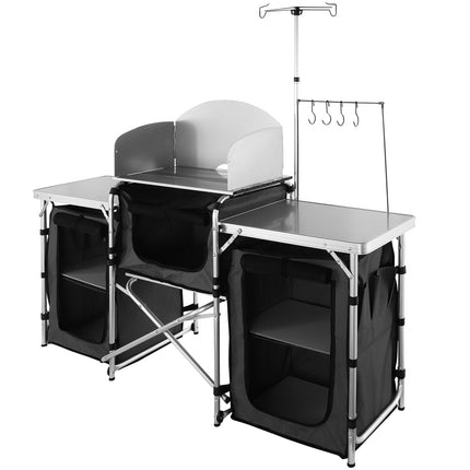 Camping Kitchen Table – Folding Cook Station, 3 Cabinets