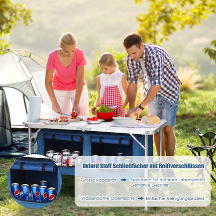 Aluminum folding camping table, 2 heights, large storage space