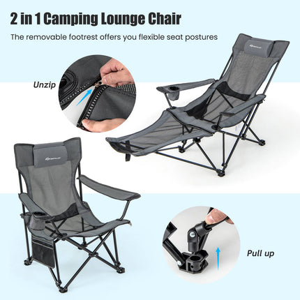 Camping Lounge Chair – Adjustable Backrest, Detachable Footrest, Gray