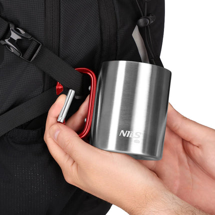 Camping Mug with Carabiner, 300ml Stainless Steel