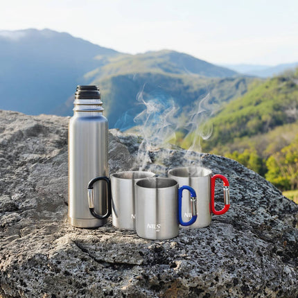 Camping Mug with Carabiner, 300ml Stainless Steel
