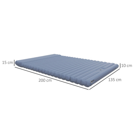 Self-inflating camping sleeping mat for 2, foot pump, blue