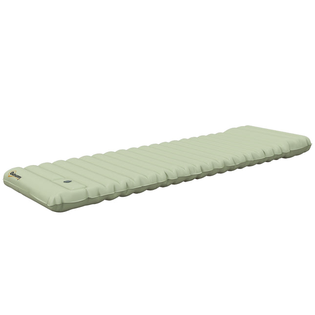 Water-repellent camping air mattress with foot pump, green