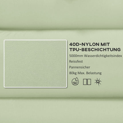Water-repellent camping air mattress with foot pump, green
