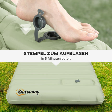 Water-repellent camping air mattress with foot pump, green