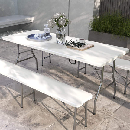 Folding Camping table for 6, HDPE, 180x75x73 cm White