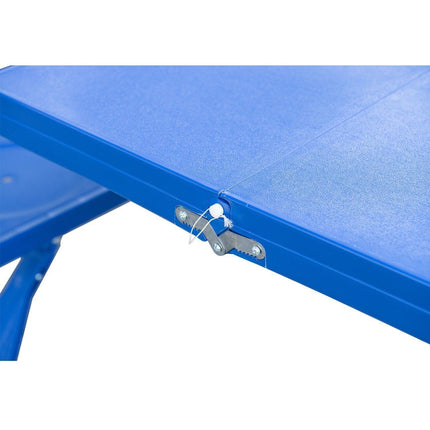 Folding aluminum camping table set with 4 seats, blue