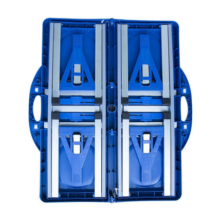 Folding aluminum camping table set with 4 seats, blue