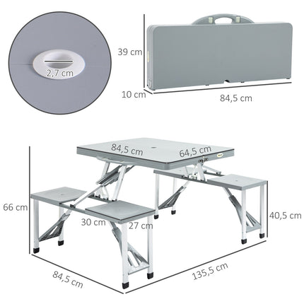 Folding camping picnic table with 4 aluminum chairs