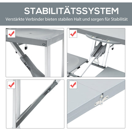 Folding camping picnic table with 4 aluminum chairs