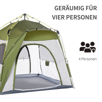 4-person camping tent, easy installation, weatherproof, green-grey