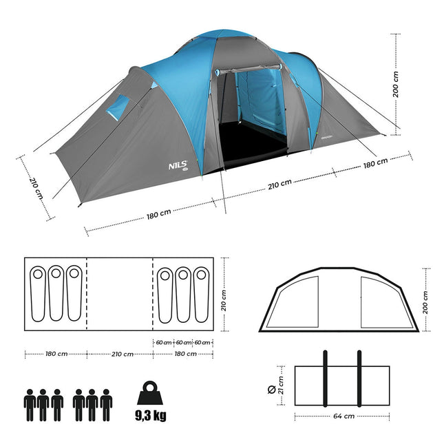 Camping Tent, Blue-Gray, 4-Person, Waterproof