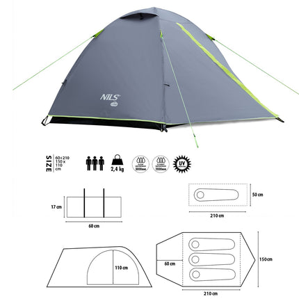 Camping Tent, Dark Gray, 4-Person, Waterproof