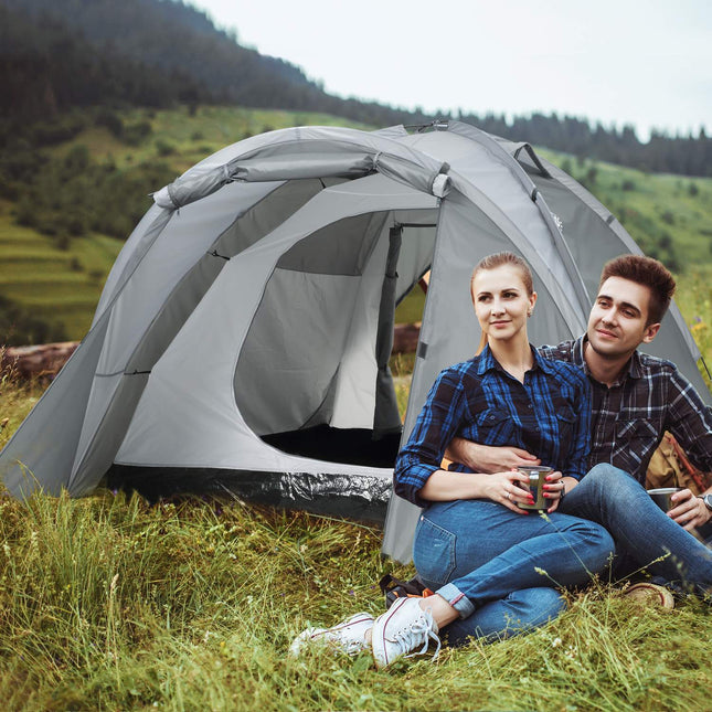 Kampeertent Voor 2-3 Personen Koepeltent Met Deur, Gaasraam, Transporttas, Pu2000Mm, Grijs