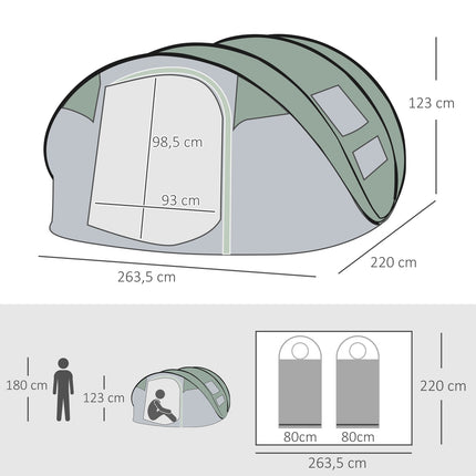Camping tent for 4-5 people, dark green/grey, waterproof