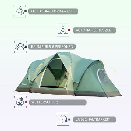 Tunnel camping tent for 5-6 people, durable polyester