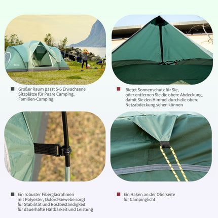 Tunnel camping tent for 5-6 people, durable polyester