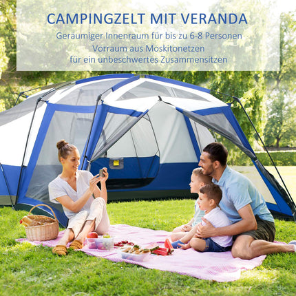 Camping tent for 6-8 people, waterproof dome with vestibule