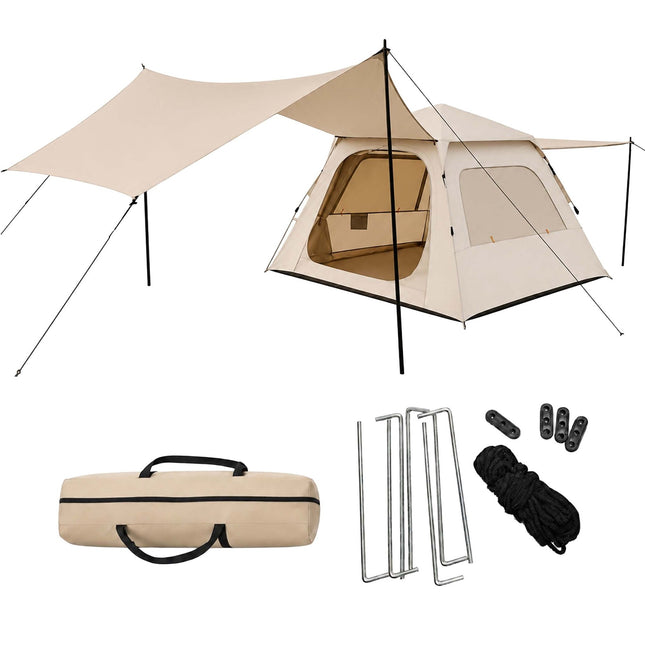 Camping Tent for 3–4 People with Awning, UV Protection