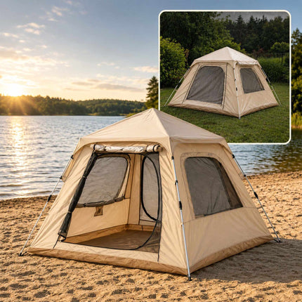 Camping Tent for 3–4 People with Awning, UV Protection