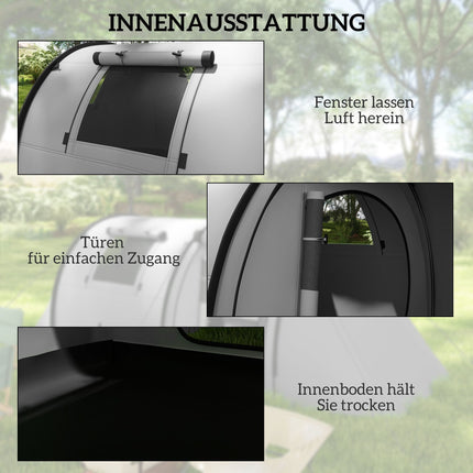 Camping Tent for 4 People, Waterproof, 2-Room Design