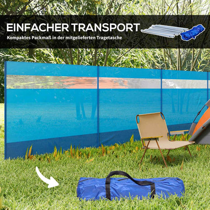 Camping windbreak, 4 panel blue privacy screen with window