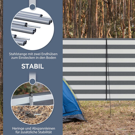 Camping Windbreak with Steel Poles, 540 x 150 cm, Gray/White