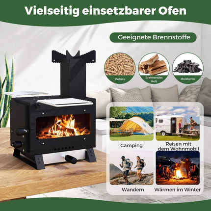 Camping Wood Stove with Pot Stand & Oven Pan