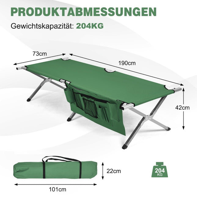 Campingbed kampeerbed opvouwbaar campingbed eenpersoonsbed opvouwbaar bed met zijvak 190 x 73 x 42cm groen