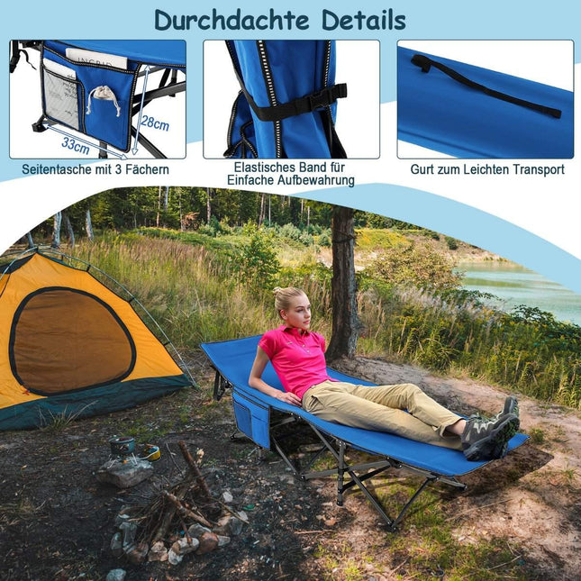 Campingbed, duurzaam reisbed met hoofdsteun, 190 x 70 x 54 cm, blauw