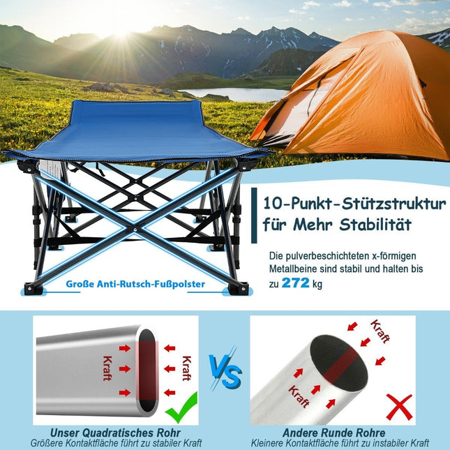 Campingbed, duurzaam reisbed met hoofdsteun, 190 x 70 x 54 cm, blauw