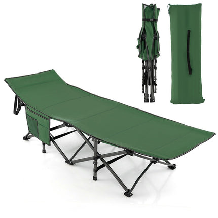 Camping bed durable travel bed with headrest 190 x 70 x 54 cm green