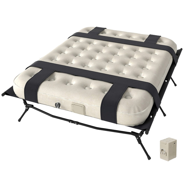 Camping bed with air mattress, pump, 200x153 cm, 200kg load