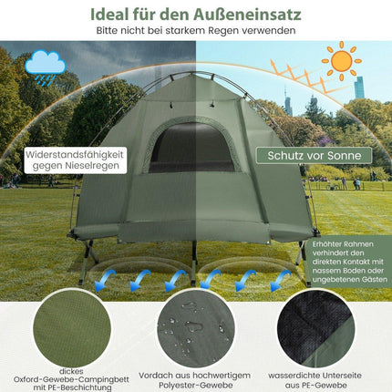 Camping bed with awning & air mattress & sleeping bag & pillow Camping lounger with carrying bag