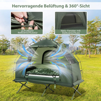 Camping bed with awning & air mattress & sleeping bag & pillow Camping lounger with carrying bag