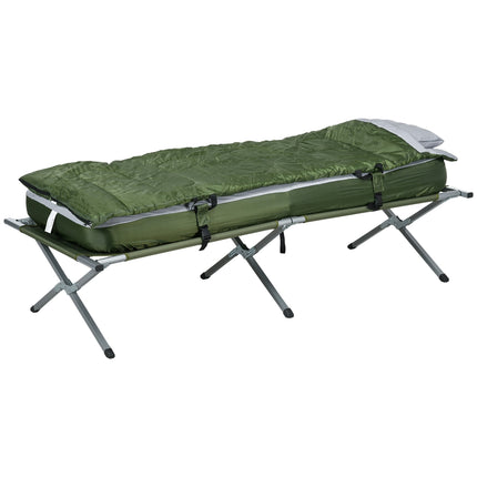 Camping bed with pillow, foldable, 120 kg capacity, green