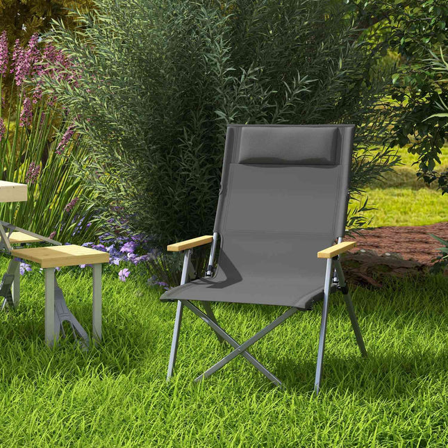 Folding camping chair - adjustable backrest, headrest, with carrying bag