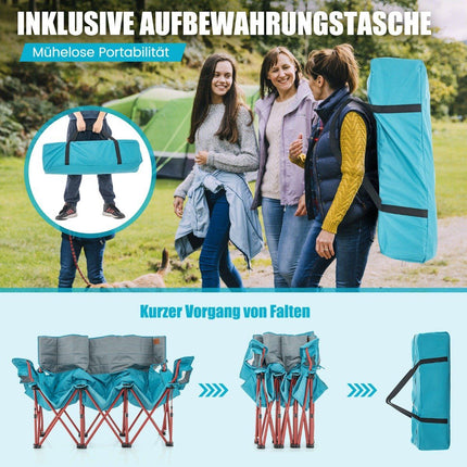 Camping chair for 3 people with padded seat &amp; Cup holder &amp; 450 kg load capacity blue