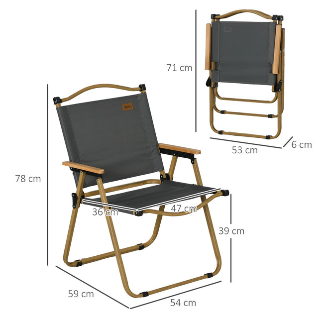 Folding camping chairs Set of 2 - Steel frame, dark grey