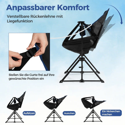 Camping chair with footrest &amp; adjustable backrest &amp; headrest &amp; cup holder fishing chair black
