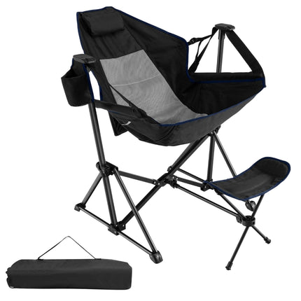 Camping chair with footrest &amp; adjustable backrest &amp; headrest &amp; cup holder fishing chair black