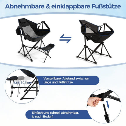 Camping chair with footrest &amp; adjustable backrest &amp; headrest &amp; cup holder fishing chair black