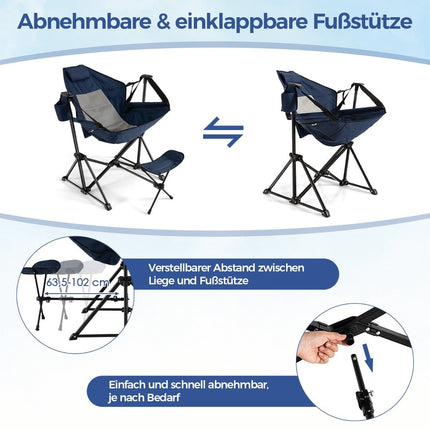 Camping chair with footrest &amp; adjustable backrest &amp; headrest &amp; cup holder fishing chair navy blue