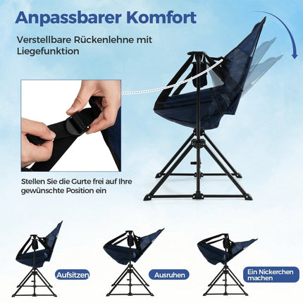 Camping chair with footrest &amp; adjustable backrest &amp; headrest &amp; cup holder fishing chair navy blue