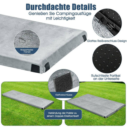 Camping sleeping mat, camping mattress made of memory foam, lightweight sleeping mat with flannel cover, 183 x 62.5 x 6.5 cm, grey