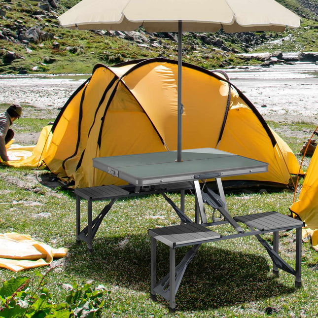 Campingtafel, klaptafel met 4 stoelen, opvouwbare tuintafel van aluminium, lichtgewicht, multifunctionele tafel, 4 personen, bijzettafel voor tuin, terras, balkon, 85,5 x 135 cm, grijs