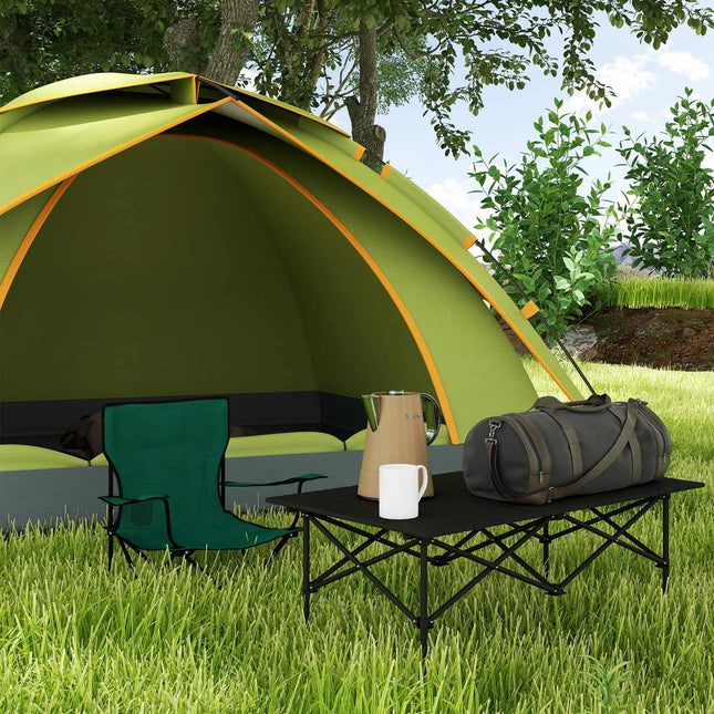 Campingtafel klaptafel met oprolbaar tafelblad X-frame tuintafel van aluminium lichtgewicht 2 persoons bijzettafel klaptafel voor tuin balkon kamperen 95 x 55cm zwart | Aosoom