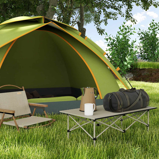 Campingtafel klaptafel met oprolbaar tafelblad X-frame tuintafel van aluminium lichtgewicht 2 persoons bijzettafel klaptafel voor tuin balkon kamperen 95 x 55cm kaki |