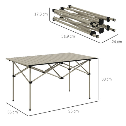 Folding aluminum camping table - light, 95 x 55 cm, khaki